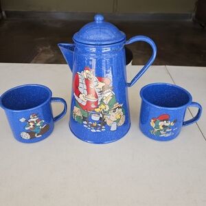 Vintage Warner Brothers Bugs Bunny & TAZ Enamel Coffee Pot and Mug Set